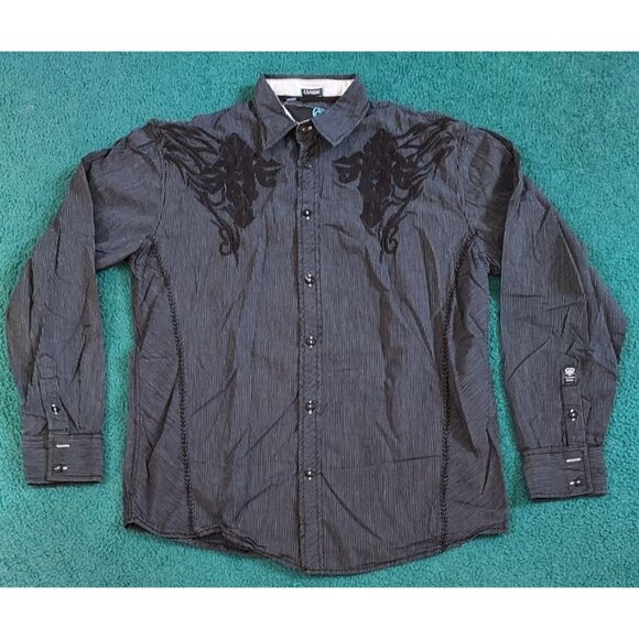 Roar Classic Reality Black Embroidered LS Button Front Shirt W211987 Men's L - Picture 1 of 8